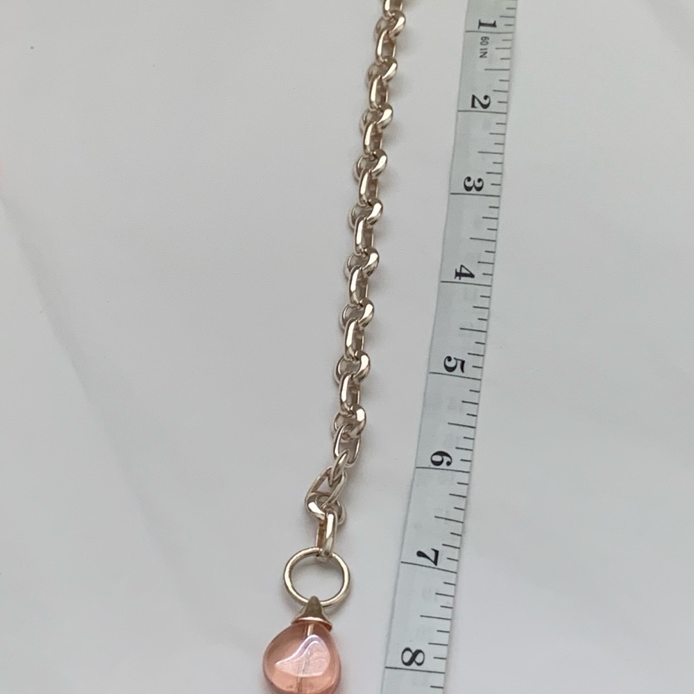 VTG Anne Klein silver circle link bracelet signed AKII pink teardrop charm 80’s - Picture 2 of 9